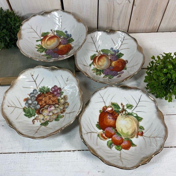 Vintage Porcelain Gold Edge Fruit Design Bowls - Picture 1 of 12
